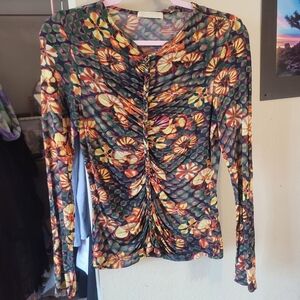 Ulla Johnson Long Sleeve Sheer Floral Whimsigoth Ruched Blouse Size Medium
